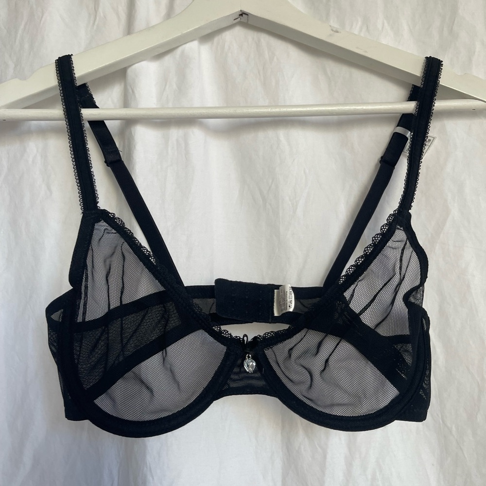 Elegant Black Lace Sheer Bra whimsy goth Size 32B - Picture 10 of 11